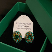1 par de pendientes elegantes y lujosos con incrustaciones geométricas de cobre y piedras preciosas artificiales
