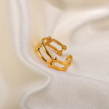 Anillo abierto con clip de papel europeo y americano, joyería de anillo de Metal de acero inoxidable chapado en oro de 18 quilates