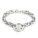 Collar de pulseras de diamantes artificiales con incrustaciones de acero de titanio y palma redonda elegante