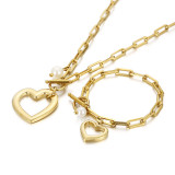 Conjunto de collar y pulsera en forma de corazón, cadena gruesa de acero inoxidable Simple, cadena cuadrada, joyería con hebilla OT