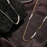 Collar chapado en oro de 18 quilates con revestimiento de cobre y perlas de agua dulce geométricas elegantes