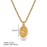 Collar con colgante chapado en oro de 18 quilates con incrustaciones de turquesa y pulido de acero inoxidable con forma de corazón ovalado con retrato Retro