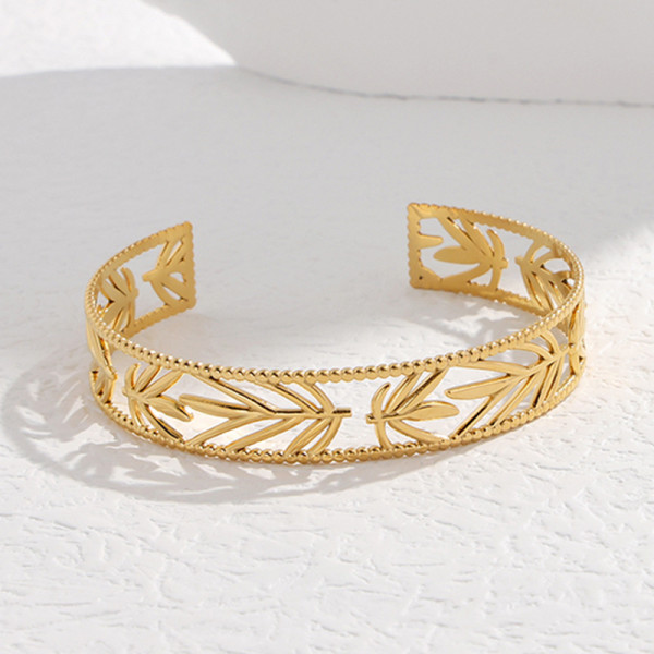 Brazalete chapado en acero inoxidable con hojas de moda 1 pieza