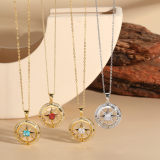 Collar con colgante chapado en oro de 14 quilates con incrustaciones de cobre y brújula de estilo clásico lujoso y elegante