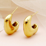 1 par de pendientes chapados en Pulido de metales de acero inoxidable de Color sólido con forma de C de estilo Simple