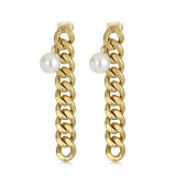 Nueva moda mujer cadena Simple colgante largo perla pendientes multicolores acero inoxidable
