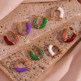 Pendientes chapados en oro de 18 quilates con incrustaciones de esmalte en forma de U, estilo clásico, estilo Vintage, 1 par