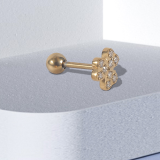 1 par de pendientes chapados en oro de 14 quilates con incrustaciones de acero inoxidable y diamantes de estilo sencillo para mujer