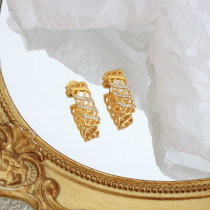 Pendientes chapados en oro de 18 quilates con incrustaciones geométricas, elegantes, Retro, lujosos, de acero y titanio, 1 par