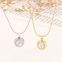 Collar con colgante chapado en oro de diamantes de imitación con incrustaciones de acero de titanio redondo de estilo simple