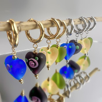 1 par de pendientes artísticos de gota de cristal de acero inoxidable con forma de corazón de estilo coreano