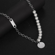 Collar con colgante de perlas de acero y titanio redondo de estilo simple