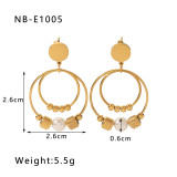 1 par de pendientes colgantes chapados en oro de 18 quilates, estilo IG, estilo vintage, estilo clásico, círculo, redondo, raya en espiral, chapado en acero inoxidable, perlas artificiales, perlas de imitación