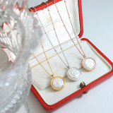 Collar con colgante de perlas artificiales, redondo, de acero inoxidable, a la moda, 1 pieza