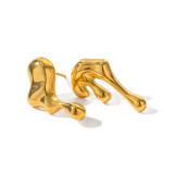 1 par de aretes chapados en oro de 18 quilates de acero inoxidable con revestimiento asimétrico irregular estilo IG