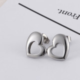 Pendientes de moda en forma de corazón huecos de acero inoxidable, joyería al por mayor