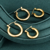 Pendientes de acero de titanio E106, oro de 18K, orejera francesa sencilla, diseño de Metal con personalidad, pendientes con sentido, círculo grande para mujer