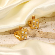 1 par de pendientes chapados en oro de 18 quilates con incrustaciones cuadradas informales estilo IG de acero inoxidable con perlas y circonitas