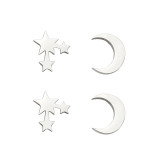 2 pares de pendientes de acero inoxidable pulidos con forma de estrella y Luna de estilo Simple y dulce