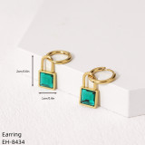 1 par de pendientes colgantes chapados en plata y oro con incrustaciones de bloqueo de estilo clásico de estilo Vintage de acero inoxidable
