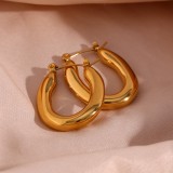 Pendientes de aro para mujer chapados en oro de 18 quilates con revestimiento de acero inoxidable en forma de U de estilo moderno y sencillo