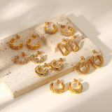Nuevos pendientes de acero inoxidable, pendientes en forma de C con diamantes de oro de 18 quilates