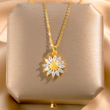 Collar con colgante de diamantes de imitación de acero titanio y flor en forma de corazón a la moda