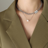 Collar de acero de titanio geométrico retro Collares de acero inoxidable con perlas