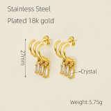 1 par de pendientes colgantes chapados en oro de 18 quilates con incrustaciones rectangulares elegantes en forma de C y cristal de acero inoxidable