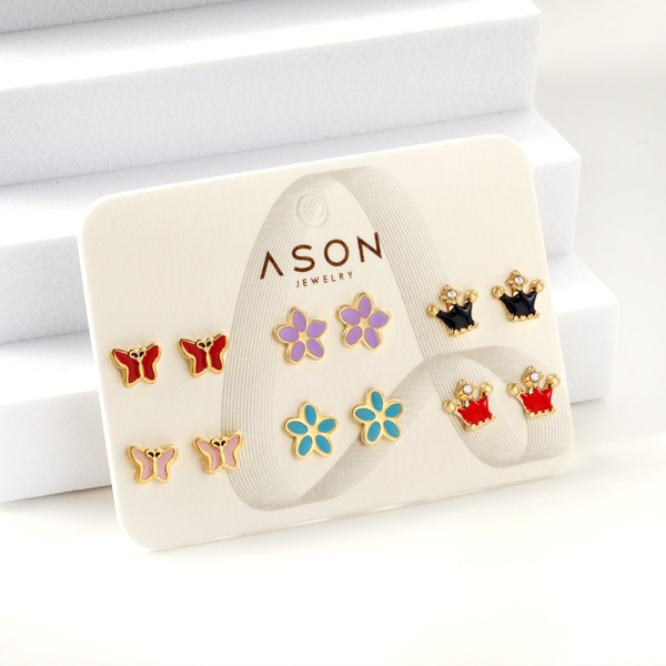 Estilo Simple Estrella Flor Mariposa Chapado En Acero Inoxidable Incrustaciones Pendientes De Circón 1 Juego