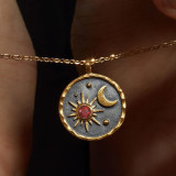 1 pieza de collar con colgante de diamantes de imitación turquesa con incrustaciones de acero titanio y acero inoxidable con forma de estrella de estilo Simple