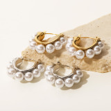 Pendientes de aro de perlas de acero inoxidable geométricos retro 1 par