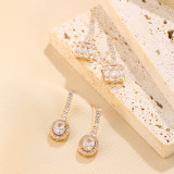 1 par de pendientes colgantes de diamantes artificiales de acero inoxidable con incrustaciones redondas dulces y elegantes