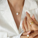 Collar de perlas artificiales con incrustaciones de acero de titanio geométrico irregular retro 1 pieza