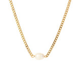 Collar geométrico elegante de acero inoxidable con incrustaciones de perlas artificiales Collares de acero inoxidable