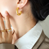 Pendientes con revestimiento de acero y titanio, color sólido, en forma de U, a la moda, 1 par