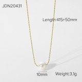 Collar simple con colgante de perla única de acero inoxidable de 14 quilates
