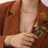 Conjunto de pulsera y collar con empalme de circón de lujo ligero, joyería chapada en oro real de acero de titanio de 18 quilates