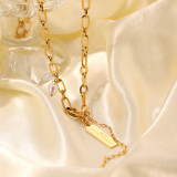 Collar con colgante chapado en oro de 18 quilates con borlas de acero inoxidable rectangulares con letras de estilo Simple estilo IG