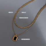 Marka-collar doble de acrílico con concha negra para mujer, cadena de clavícula femenina, acero de titanio, oro de 18 quilates, nicho francés, P1015