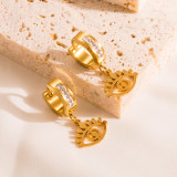 Pendientes colgantes con incrustaciones de diamantes de imitación chapados en acero y titanio con forma de corazón a la moda, 1 par