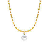 Collar con colgante chapado en oro de 18 quilates con incrustaciones de perlas artificiales de acero inoxidable de Color sólido estilo barroco estilo IG