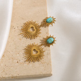 1 par de bonitos y lujosos pendientes colgantes chapados en forma de corazón de Reina con incrustaciones talladas de acero de titanio chapado en oro turquesa