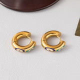 1 par de pendientes de aro chapados en oro de 18 quilates de acero titanio con esmalte de ojo de diablo de estilo moderno