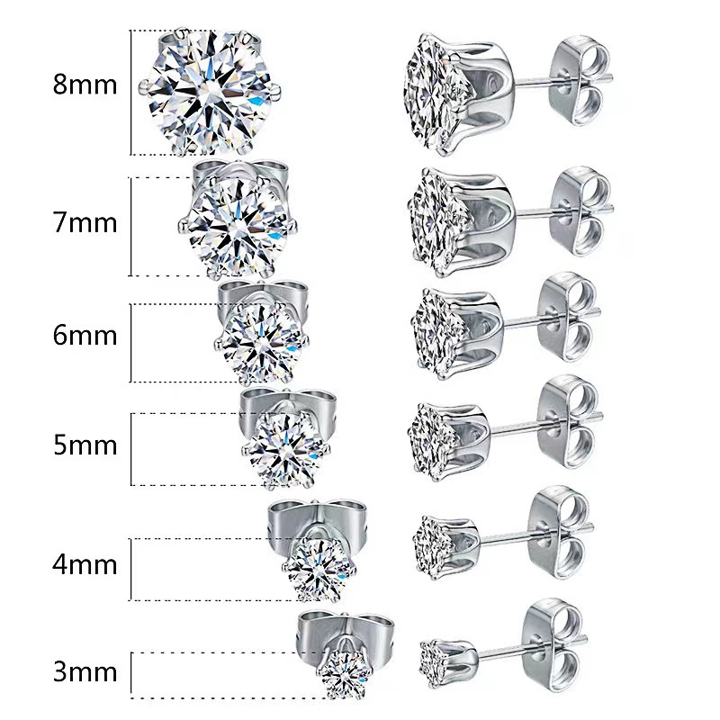 1 par de pendientes de piedras preciosas artificiales de Metal y acero titanio con corona de estilo Simple