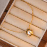 Collar con colgante de perlas artificiales con incrustaciones de acero inoxidable geométrico retro