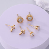 1 Juego de pendientes de circonita de acero inoxidable con incrustaciones de cruz punk