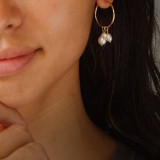 1 par de pendientes de perlas de agua dulce de acero inoxidable geométricos para mujer