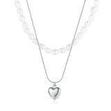 Collar multicapa con forma de corazón de acero inoxidable y perlas naturales de agua dulce francesas