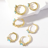 3 pares de pendientes de circón de acero inoxidable con incrustaciones en forma de corazón de estilo simple